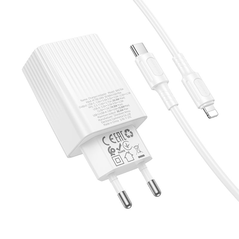 Мережевий зарядний пристрій BOROFONE BAS76A Source PD30W+QC3.0 charger set(C to iP) White