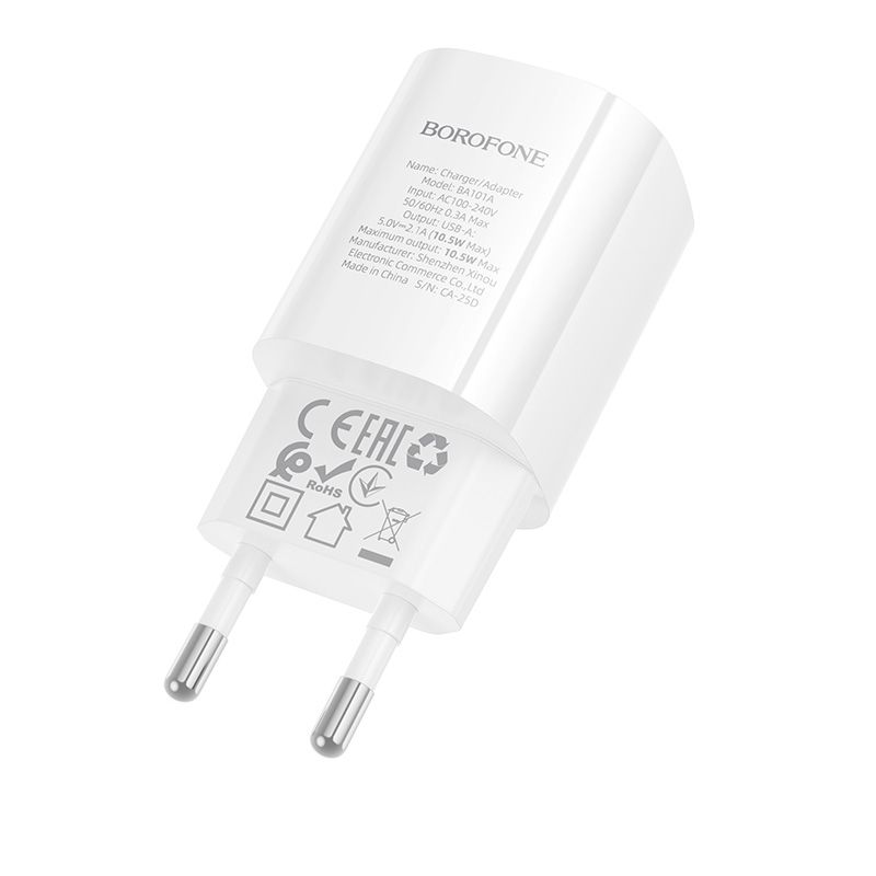 Мережевий зарядний пристрій BOROFONE BA101A Pudding single port charger (EU) White
