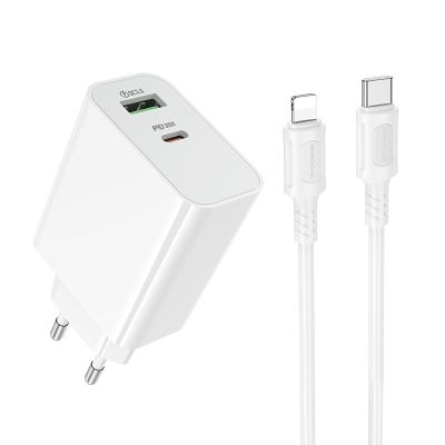 Мережевий зарядний пристрій BOROFONE BA108A Stellar PD30W+QC3.0 charger set (C to iP) (EU) White