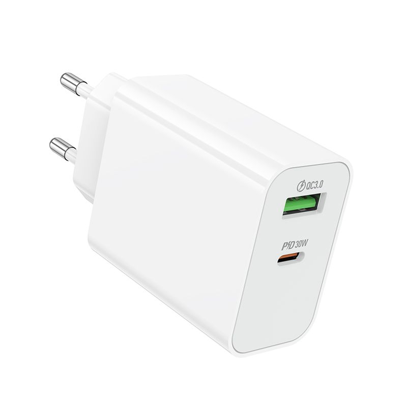 Мережевий зарядний пристрій BOROFONE BA108A Stellar PD30W+QC3.0 charger (EU) White