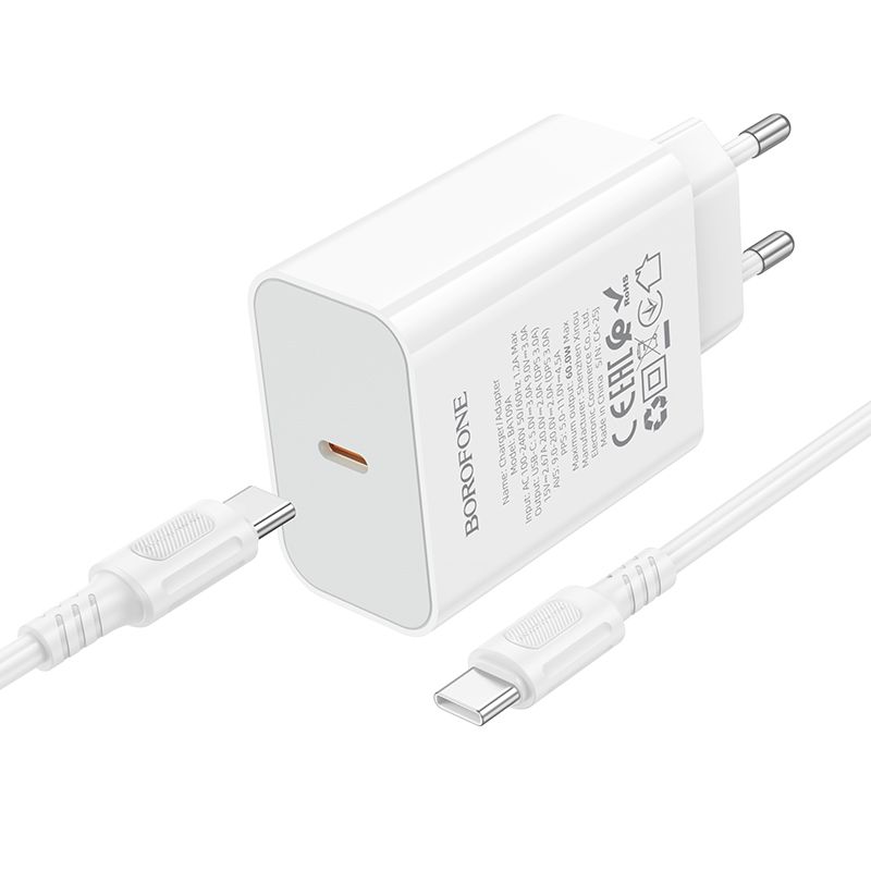 Мережевий зарядний пристрій BOROFONE BA109A Star single port PD40W charger set (C to C) (EU) White