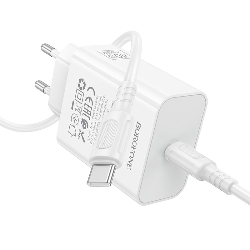 Мережевий зарядний пристрій BOROFONE BA109A Star single port PD40W charger set (C to C) (EU) White