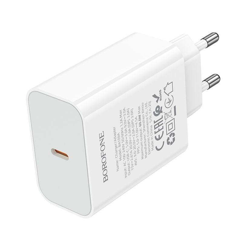 Мережевий зарядний пристрій BOROFONE BA109A Star single port PD40W charger (EU) White