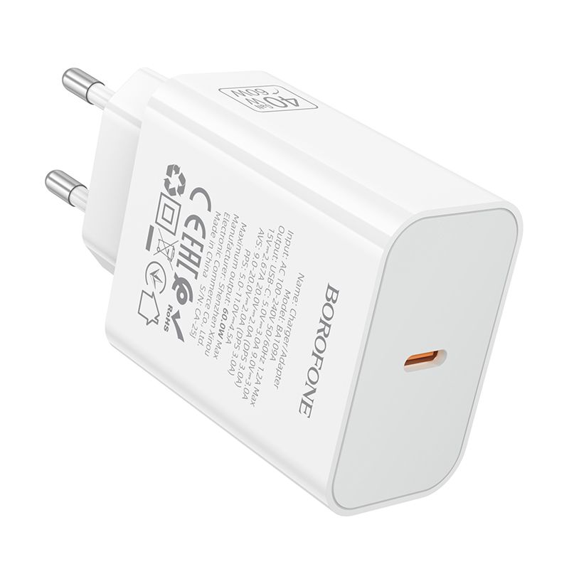 Мережевий зарядний пристрій BOROFONE BA109A Star single port PD40W charger (EU) White