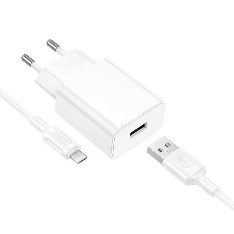 Мережевий зарядний пристрій BOROFONE BA110A Lemi single port charger set (Micro) (EU) White