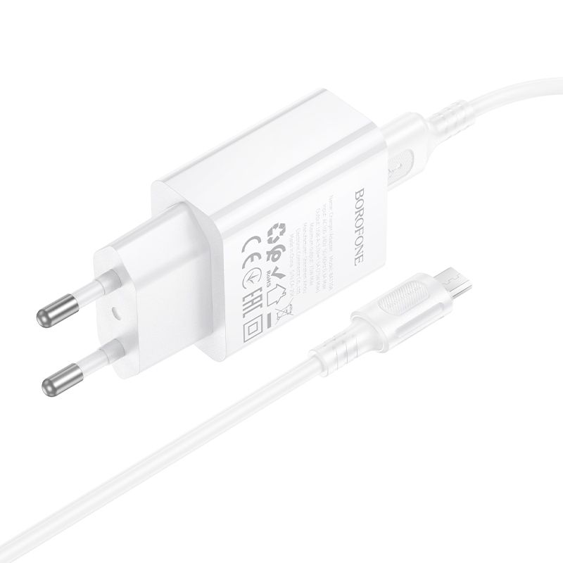 Мережевий зарядний пристрій BOROFONE BA110A Lemi single port charger set (Micro) (EU) White