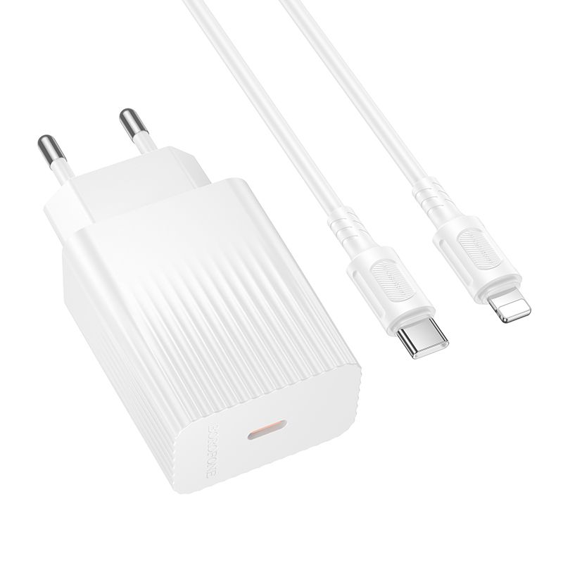 Мережевий зарядний пристрійз кабелем BOROFONE BAS75A Source single port PD30W charger set (C to iP) (EU) White