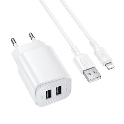 Мережевий зарядний пристрій BOROFONE BAS81A Star dual-port charger set (iP) (EU) White