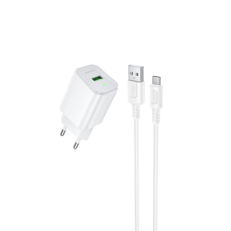 Мережевий зарядний пристрій BOROFONE BAS82A Star single port QC3.0 charger set (Micro) (EU) White
