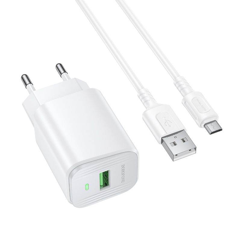 Мережевий зарядний пристрій BOROFONE BAS82A Star single port QC3.0 charger set (Micro) (EU) White