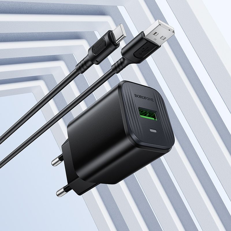 Мережевий зарядний пристрій з кабелем BOROFONE BAS82A Star single port QC3.0 charger set (Type-C) (EU) Black