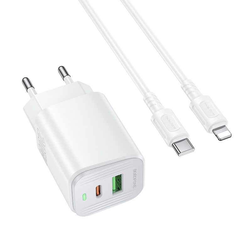 Мережевий зарядний пристрій BOROFONE BAS83A Star PD20W+QC3.0 charger set (C to iP) (EU) White