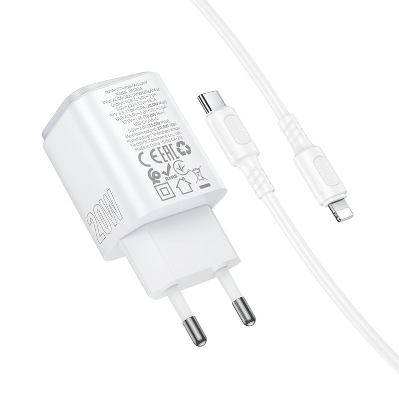 Мережевий зарядний пристрій BOROFONE BAS83A Star PD20W+QC3.0 charger set (C to iP) (EU) White