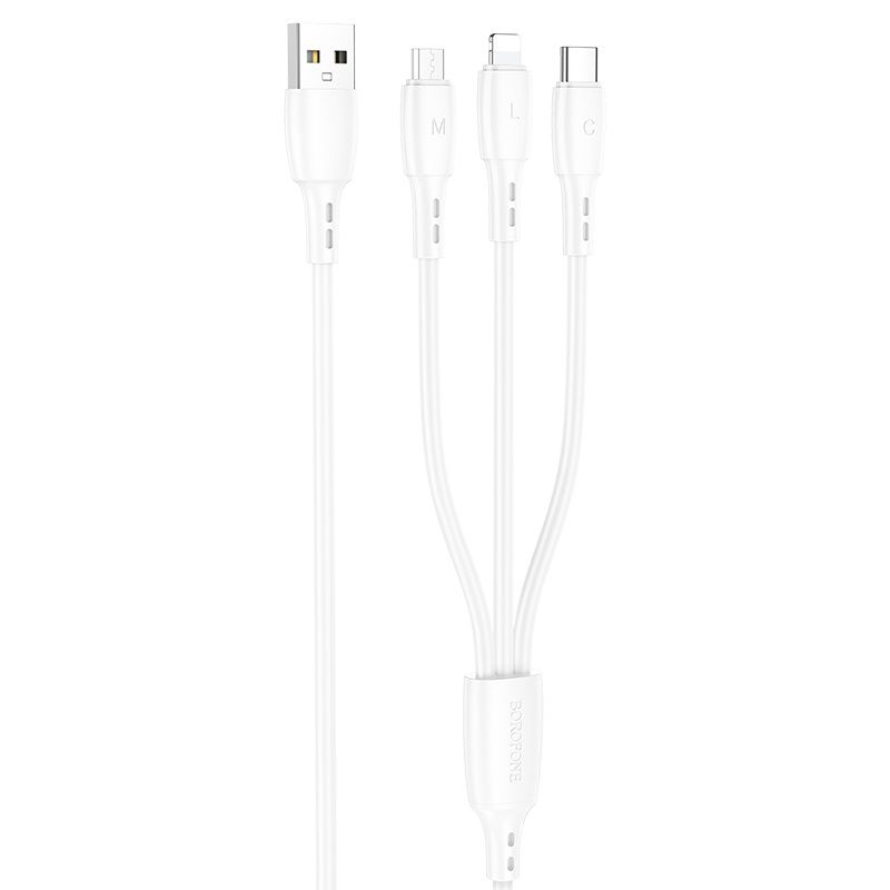 Кабель BOROFONE BX71 3-in-1 charging cable (iP+Micro+Type-C) White