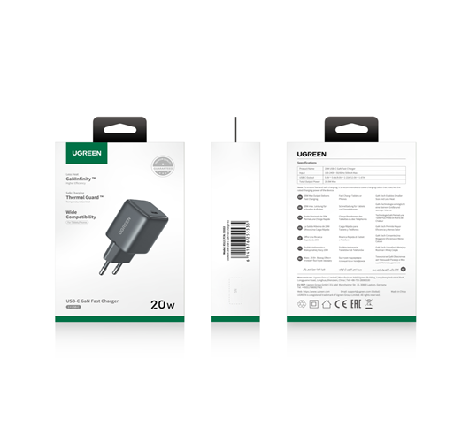 Мережевий зарядний пристрій UGREEN X512 20W USB-C GaN Fast Charger EU Grey