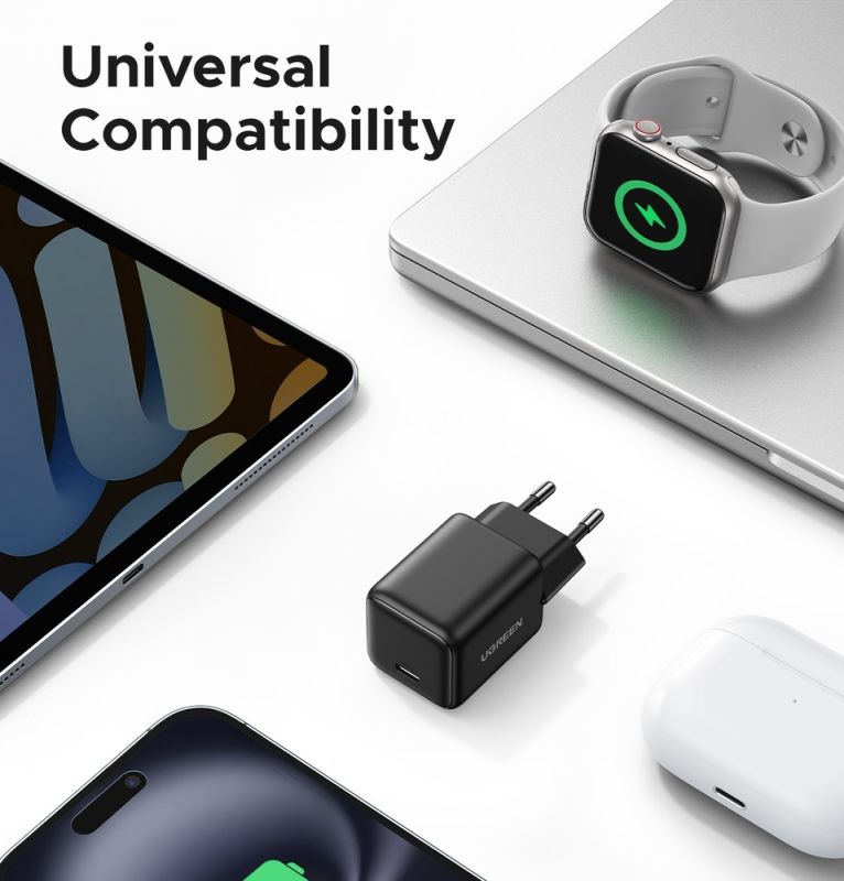 Мережевий зарядний пристрій UGREEN X512 20W USB-C GaN Fast Charger EU Grey