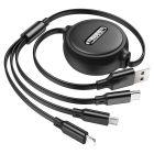 Кабель HOCO X75 3-in-1 double-pull charging cable(iP+Micro+Type-C) Black
