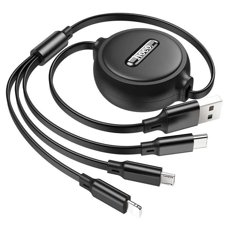 Кабель HOCO X75 3-in-1 double-pull charging cable(iP+Micro+Type-C) Black