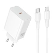 Мережевий зарядний пристрій HOCO C162A Source single port PD40W charger set(C to C) White