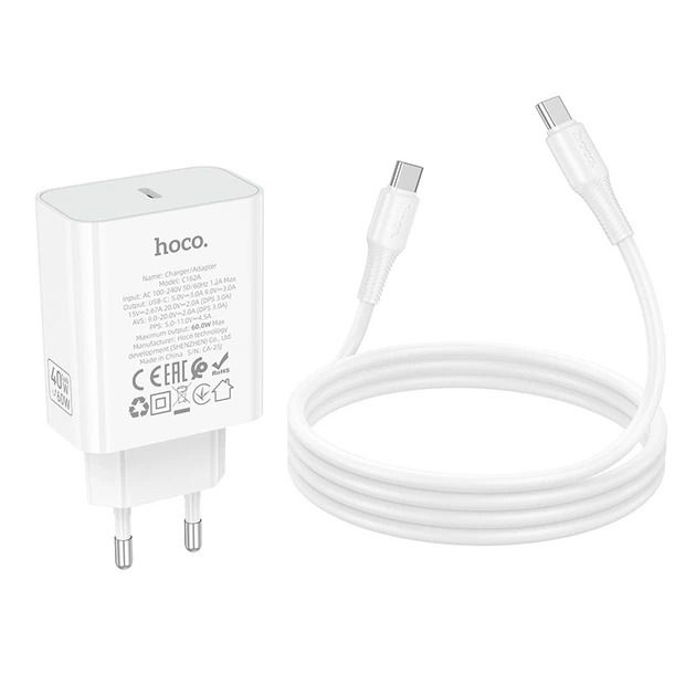 Мережевий зарядний пристрій HOCO C162A Source single port PD40W charger(EU) White