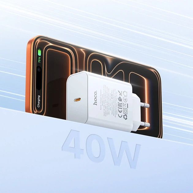 Мережевий зарядний пристрій HOCO C162A Source single port PD40W charger(EU) White