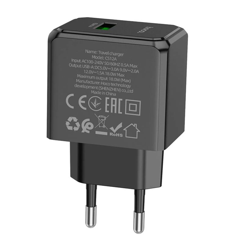 Мережевий зарядний пристрій HOCO CS12A Ocean single port QC3.0 charger Black