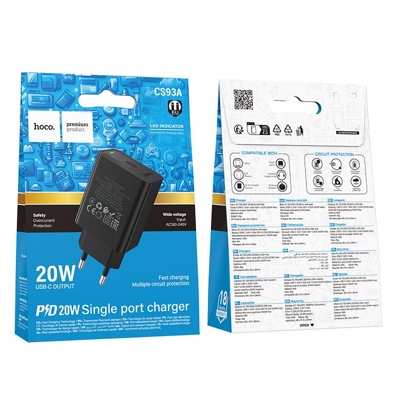 Мережевий зарядний пристрій HOCO CS93A Leader single port PD20W charger Black