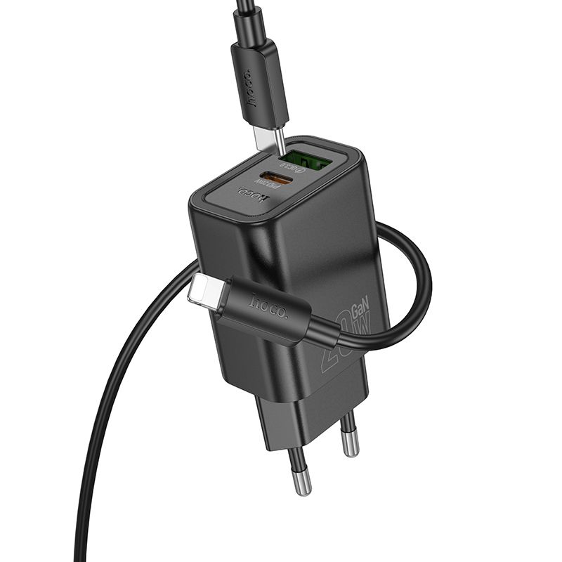Мережевий зарядний пристрій HOCO N61 Gentle PD20W+QC3.0 charger set(C to iP) Black