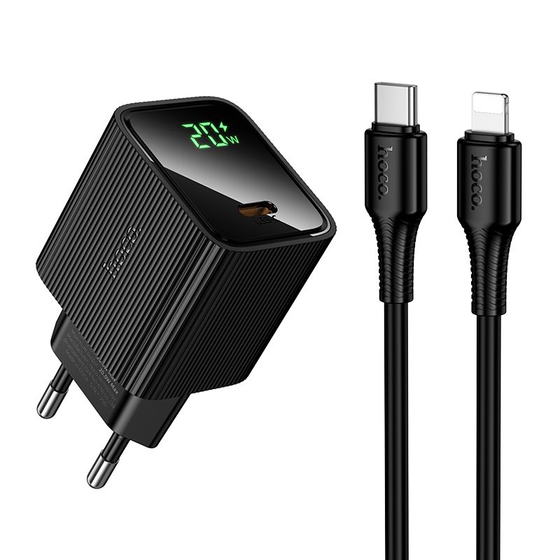 Мережевий зарядний пристрій HOCO CS82A Excellent single port PD20W charger with digital display set(C to iP) Black