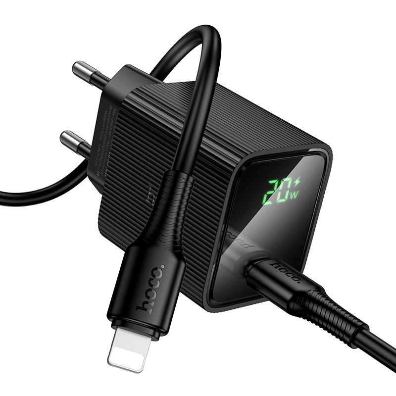 Мережевий зарядний пристрій HOCO CS82A Excellent single port PD20W charger with digital display set(C to iP) Black