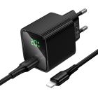 Мережевий зарядний пристрій HOCO CS82A Excellent single port PD20W charger with digital display set(C to iP) Black