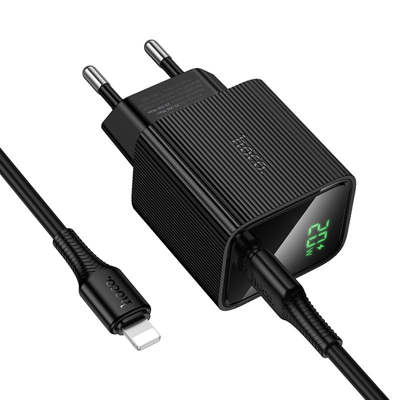 Мережевий зарядний пристрій HOCO CS82A Excellent single port PD20W charger with digital display set(C to iP) Black