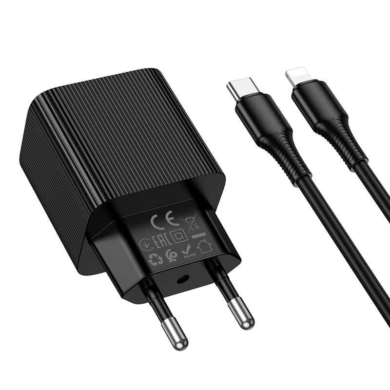 Мережевий зарядний пристрій HOCO CS82A Excellent single port PD20W charger with digital display set(C to iP) Black