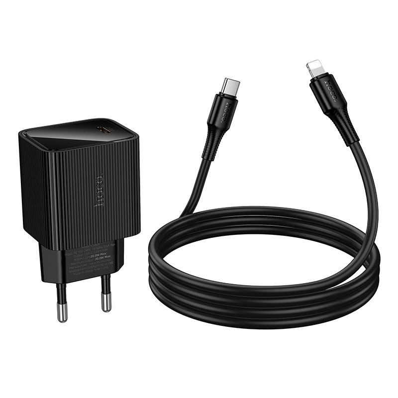 Мережевий зарядний пристрій HOCO CS82A Excellent single port PD20W charger with digital display set(C to iP) Black