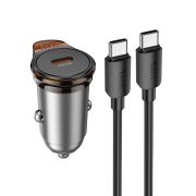 Автомобільний зарядний пристрій HOCO NZ16 Rigorous single port PD30W car charger set(C to C) Metal Grey
