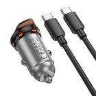 Автомобільний зарядний пристрій HOCO NZ16 Rigorous single port PD30W car charger set(C to C) Metal Grey