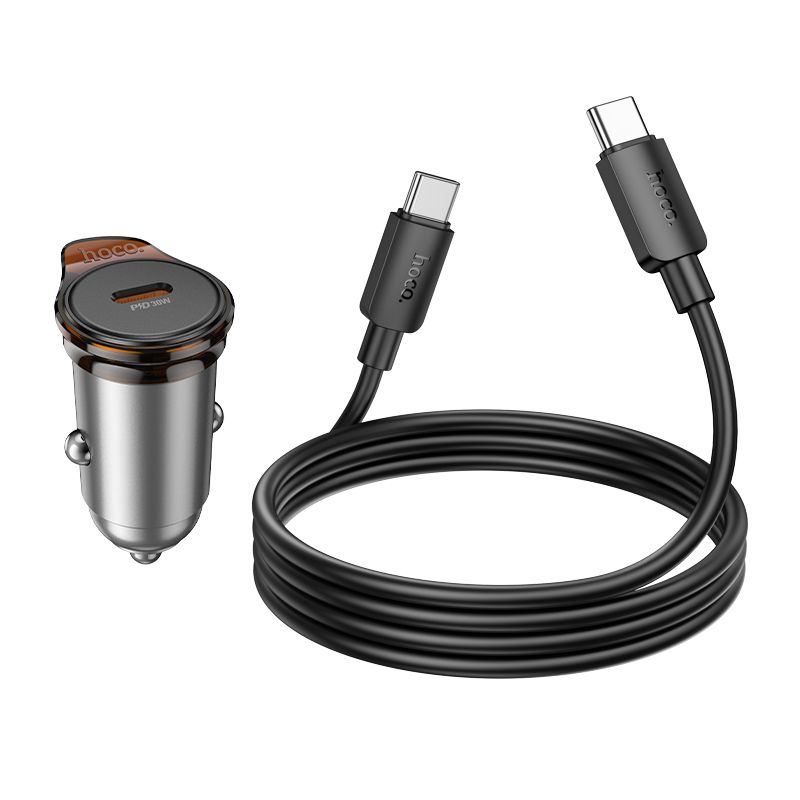Автомобільний зарядний пристрій HOCO NZ16 Rigorous single port PD30W car charger set(C to C) Metal Grey