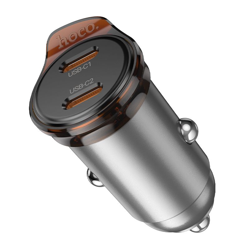 Автомобільний зарядний пристрій HOCO NZ16B Rigorous PD45W(2C) car charger Metal Grey