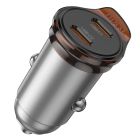 Автомобільний зарядний пристрій HOCO NZ16B Rigorous PD45W(2C) car charger Metal Grey