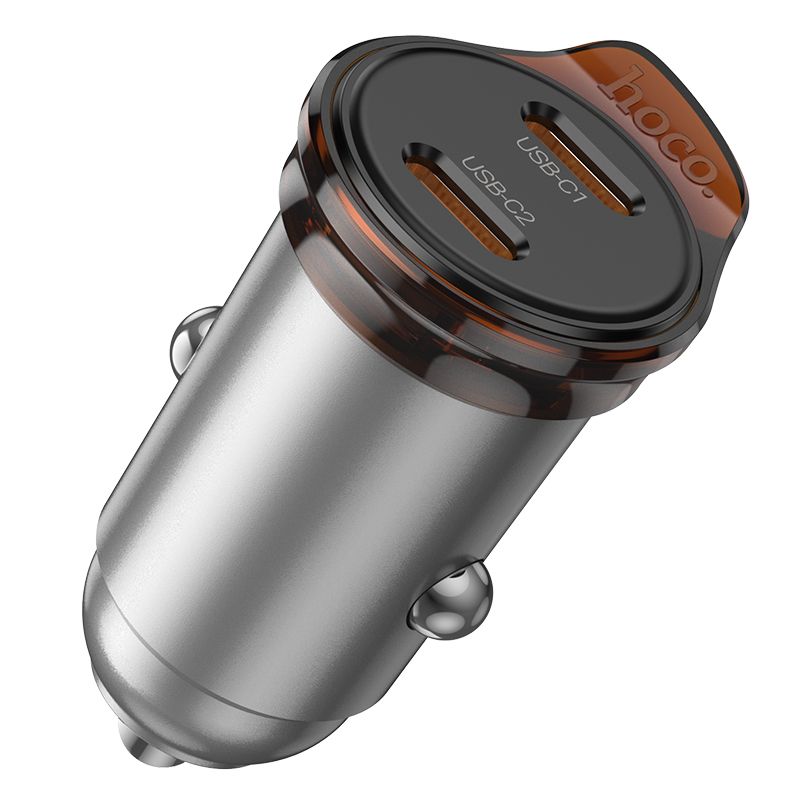 Автомобільний зарядний пристрій HOCO NZ16B Rigorous PD45W(2C) car charger Metal Grey