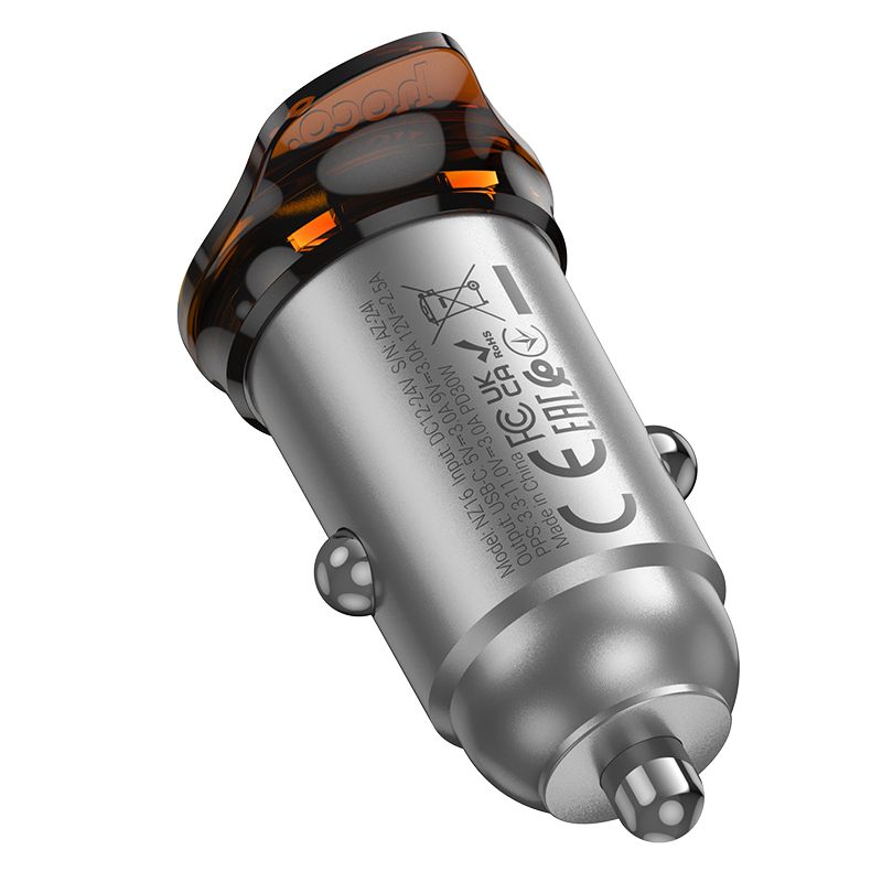 Автомобільний зарядний пристрій HOCO NZ16 Rigorous single port PD30W car charger Metal Grey