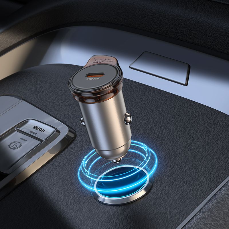 Автомобільний зарядний пристрій HOCO NZ16 Rigorous single port PD30W car charger Metal Grey