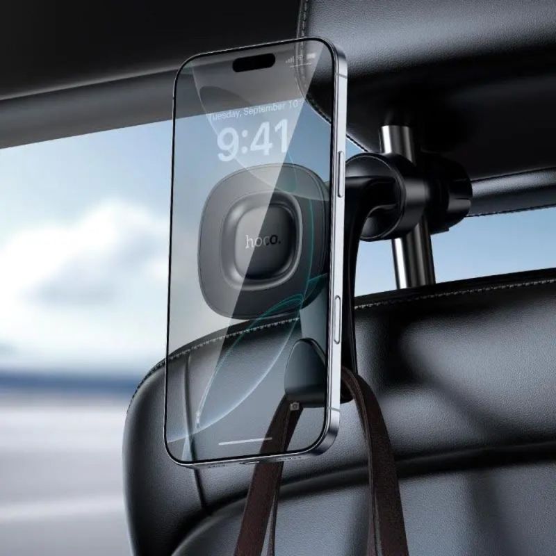 Автотримач для телефона HOCO H99 Crown magnetic car holder(headrest) black metal gray