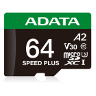Карта пам'яті microSDXC (UHS-1 U3) A-DATA SPEED PLUS 64Gb Class 10 V30 A2 (R-160Mb/s W140Mb/s) (adapter SD)