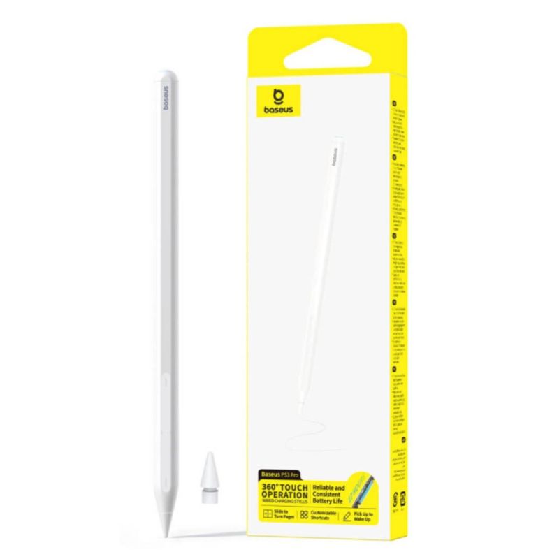 Стилус Baseus Smooth Writing PS3 Pro 360° Touch Operation Wired Charging Stylus Moon White (With Type-C*1 Cable and Tip*1)