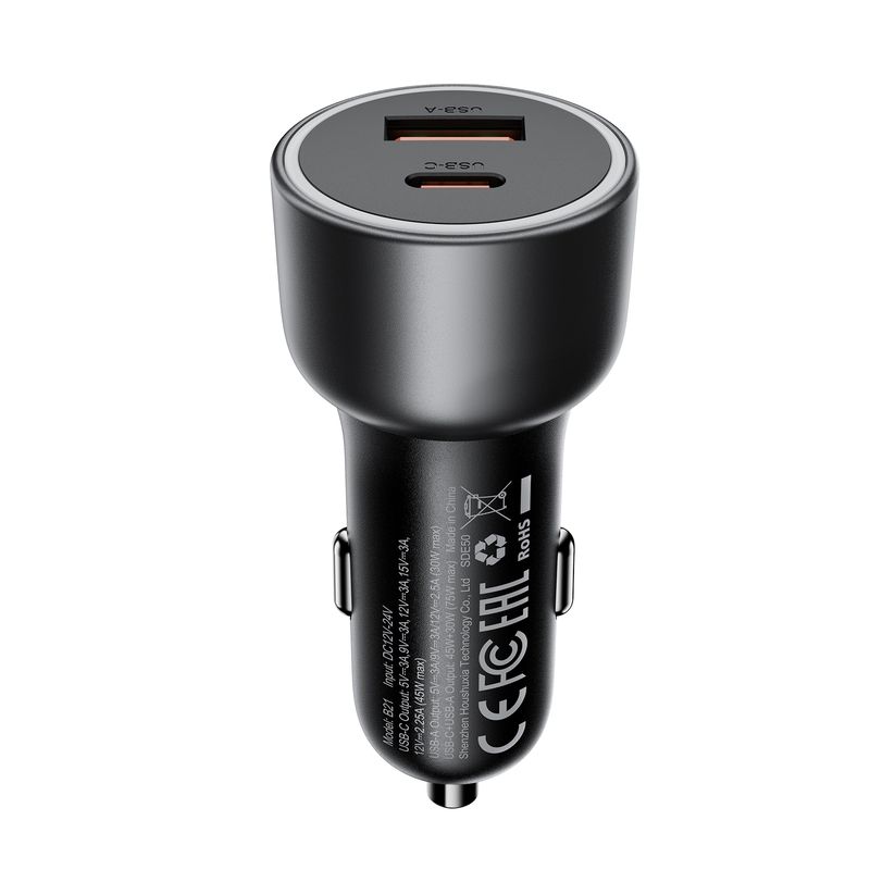 Автомобільний зарядний пристрій ACEFAST B21 75W(USB-C+USB-A)car charger Metal Gray