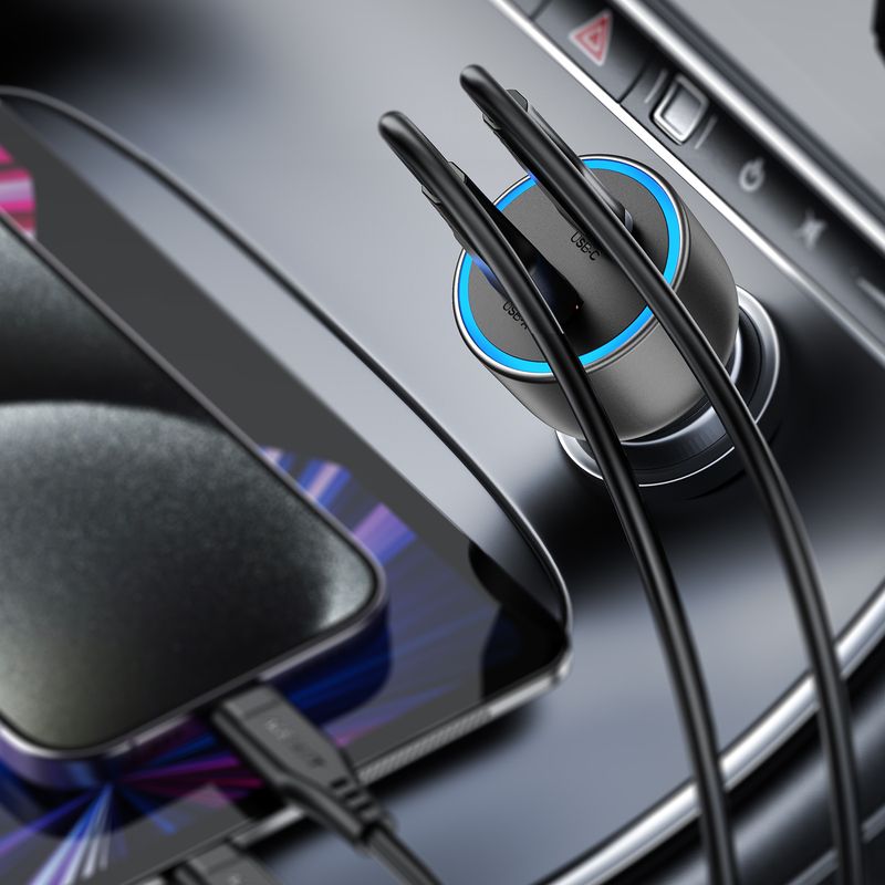 Автомобільний зарядний пристрій ACEFAST B21 75W(USB-C+USB-A)car charger Metal Gray