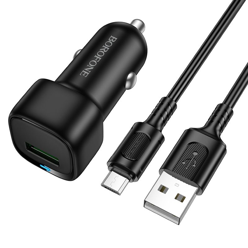Автомобільний зарядний пристрій BOROFONE BZ34 Cloud single port QC3.0 car charger set(Micro) Black
