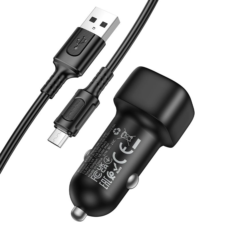 Автомобільний зарядний пристрій BOROFONE BZ34 Cloud single port QC3.0 car charger set(Micro) Black