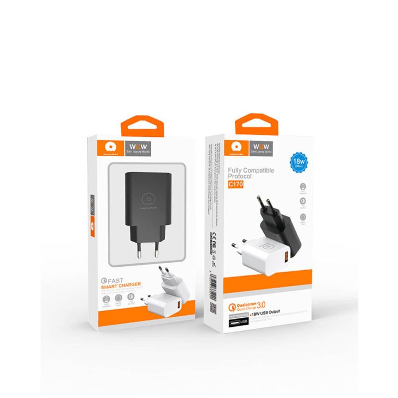Мережевий зарядний пристрій WUW-C170 QC 3.0 single USB charger 18W